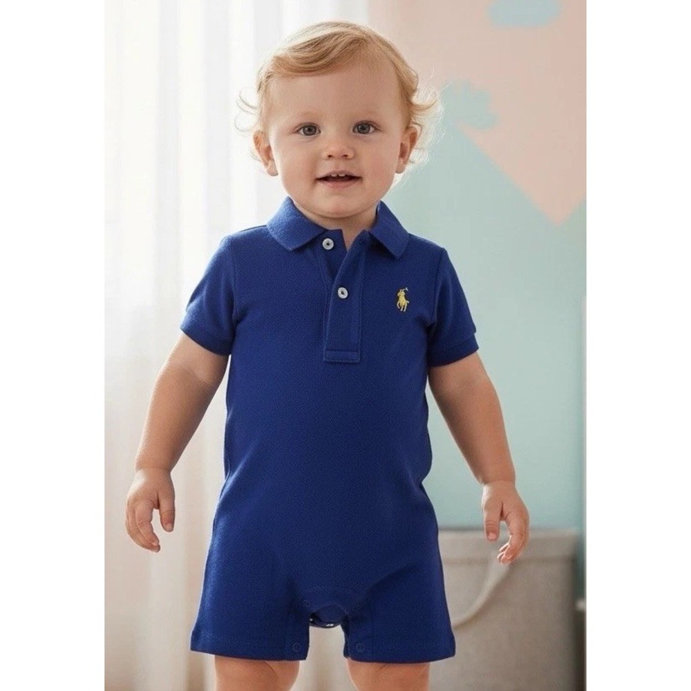 Ralph Lauren 3m Baby Boy Collared Short Rompers Blue Bubble Size 3 Months M